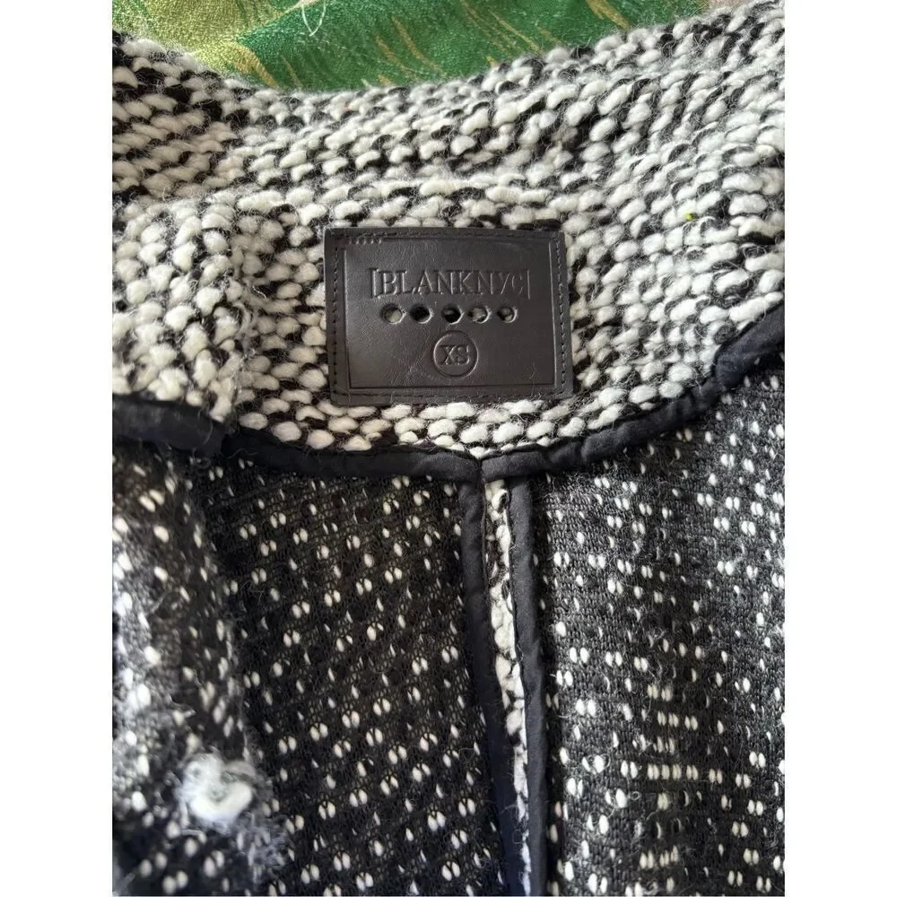 Blank NYC Boucle Knit Motorcycle Moto Jacket Black White Women’s Size XS
